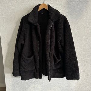 Black Sherpa Zip Jacket - Medium